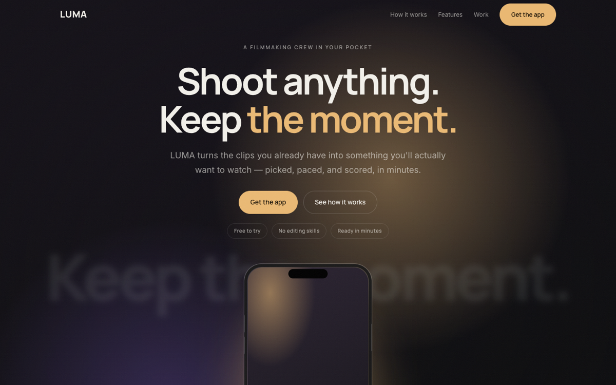 Cinematic Product website style screenshot